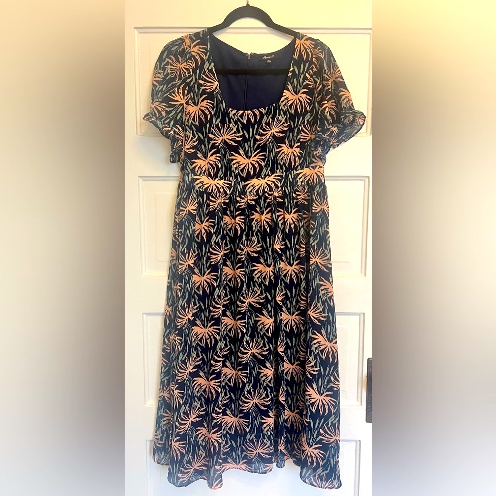 Madewell Floral Midi Dress Blue and Pink for Wedding Guest  Size Medium